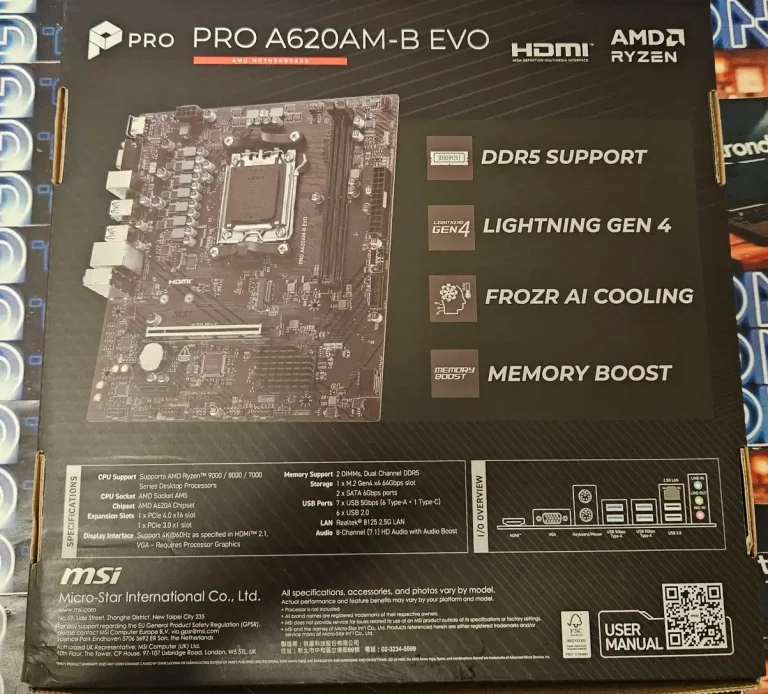 Motherboard AM5 Ryzen 7000 8000 9000 Series DDR5 MSI PRO A620AM-B EVO MSI PRO A620AM-B EVO